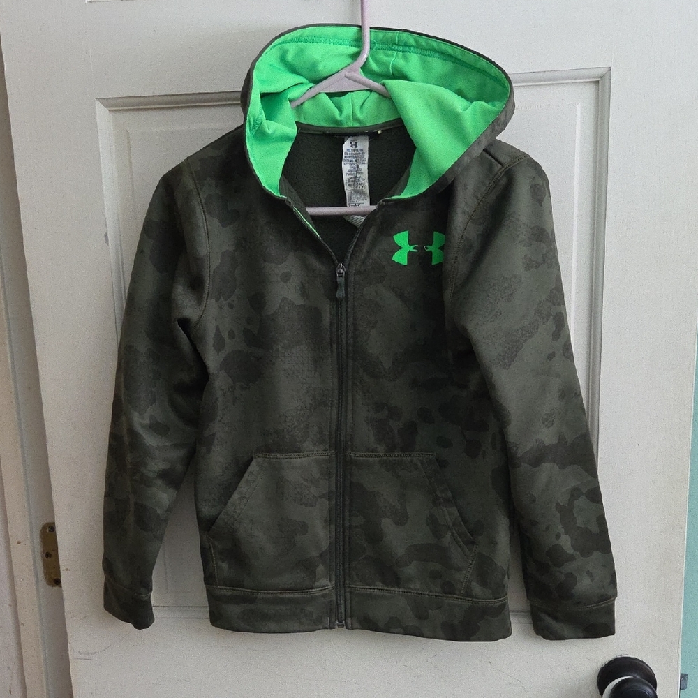 Under Armour Kids Hoodie - Dark Green Camo with Neon Green